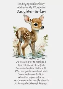 NEW Special Birthday Wishes To MY Daughter-in-law A5 Birthday Card With Love - Picture 1 of 3