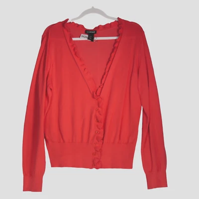 Lane Bryant кардиган свитер женщин размер 18 20 персиковый хлопок оборки кнопка V шеи - Изображение 1 из 4