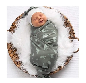 Baby Boy Receiving Blanket Swaddle Blanket Newborn Wrap Sack Headband Set -Di... - Picture 1 of 5