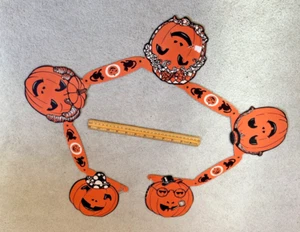 Vintage 1950's Halloween Japan Paper Banner Happy Jack-o-Lanterns & Black Cats - Picture 1 of 11