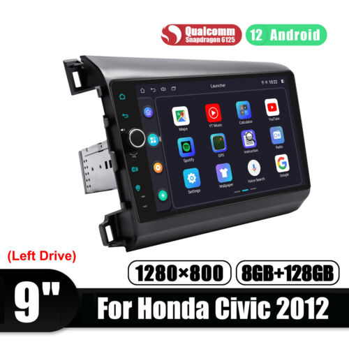 8+128GB for Honda Civic 2012 (Left Drive) 9" Android 12 Qualcomm Chip Car Radio