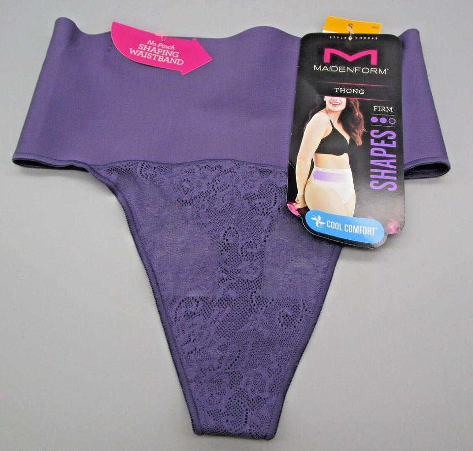 MAIDENFORM SMALL DM0049 Purple Aura Lace Tame Your Tummy Lace Thong Shaper