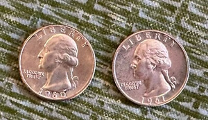 1960P and 1961P WASHINGTON QUARTER HIGH GRADE 90% SILVER NICE LUSTRE - Picture 1 of 2