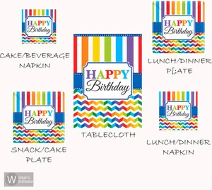 Happy Birthday Lunch Dessert Plate Napkin Plastic Table Cover Chevron Party Pack - Picture 1 of 6