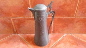 Antique Art Nouveau Pewter Lidded Pitcher Jug Vintage Organic Pattern 11" Mark U - Picture 1 of 12