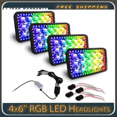 4 piezas 4x6" LED Faro Alta Luz RGB Para Freightliner Classic XL Kenworth Foto 1 de 4