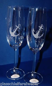 6 Sektgläser mit Anker Maritim Decoration ECHT HANDGESCHLIFFEN - Bild 1 von 3