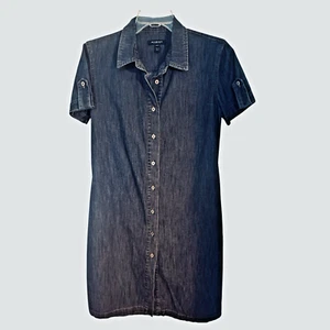 Burberry Jean Dress Women Sz 8 Short Sleeves Button up Knee Length Denim Preppy - Imagen 1 de 12