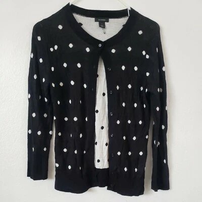 Halogen Button Cardigan Sweater Top Size S Small Black Ivory Knitted Lightweight - Image 1 of 4