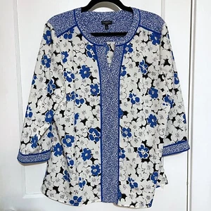 Talbots Petites size XLP Blouse tunic Blue White flower Floral 3/4 sleeves - Picture 1 of 4