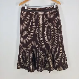 Suzanne grae womens skirt size 12 flare midi brown geometric linen blend 076297 - Picture 1 of 9
