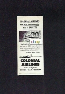 COLONIAL AIRLINES 1949 20TH YEAR OF CONSEKUTIVE YEAR SAFETY SKYCRUISER DC-4 AD - Bild 1 von 1