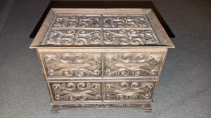 Joyero vintage años 70 Lerner ornamentado imitación madera tallada terciopelo forrado 2 cajones - Imagen 1 de 8