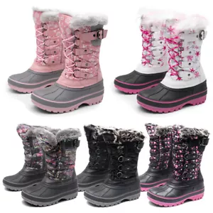 Kids Boys Girls Snow Boots Insulated Waterproof Winter Warm Ski Boots - Picture 1 of 22