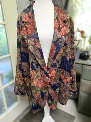 Blazer Joanna Vintage Largo Floral Un Botón Retro Cottagecore Talla 20W (e) Foto 1 de 4