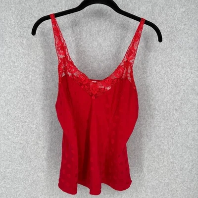 Silkscreen Womens VTG Silk Tank Top Cami Size M Red Hearts Lace Love Adjustable - Image 1 of 4