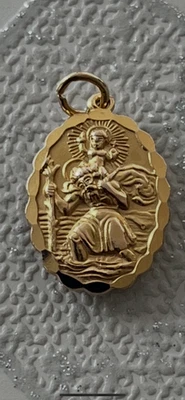 Modernist Georg Jensen design 9ct gold oval St Christopher pendant Double sided - Image 1 of 4