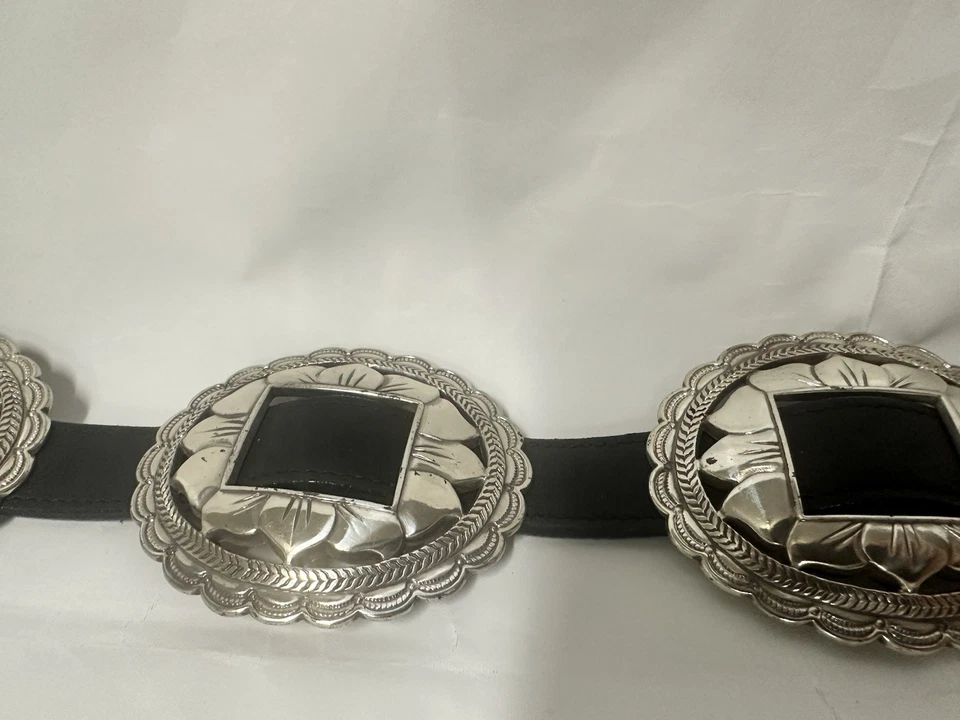 Cinturón vaquero vintage 1993 Brighton cuero negro metal Western EE. UU. Foto 1 de 4