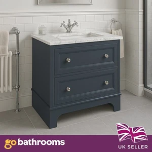 Dark Grey Vanity Unit Classic 800mm Unit & Marble Top 2 Drawer Bathroom Storage - Picture 1 of 9