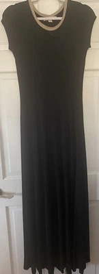 Maxi Vestido Michael Kors Para Mujer Talla S Negro Tejido Largo Dorado Borde Metálico Pierna Abertura Foto 1 de 4