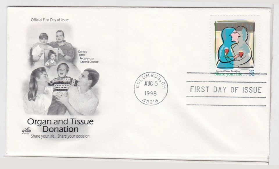 TurtlesTradingPost- Organ & Tissue Donation #3227- 1998 FDC- Artcraft Cachet - Image 1 of 1