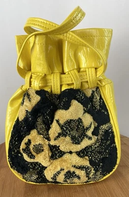 VTG 70's Yellow Vinyl Rug Bucket Bag Drawstring Handbag - Image 1 of 4