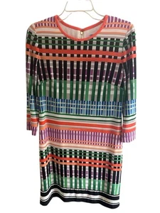 Eliza J Colorful Geometric Striped Lined Jersey Shift Dress Size 8 Gold Zipper - Picture 1 of 9