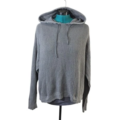AERIE OFFLINE Oversized Hooded Ribbed Knit Sweater Smoked Gray L - Image 1 of 4
