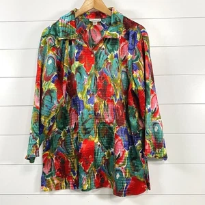 Coldwater Creek Womens Floral Multicolor Crinkle Button Up Shirt XL Long Sleeve - Picture 1 of 10