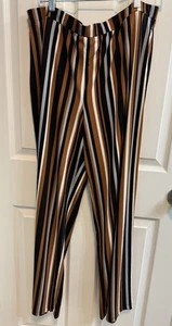 Susan Graver Large Liquid Knit Pants Brown Black Stripe Pockets Elastic Waist - Picture 1 of 11