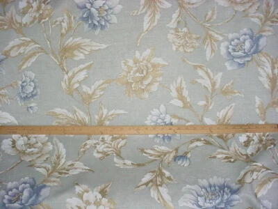 18-3/4Y Mulberry FD252 Gilded Peony Aqua Blue English Print Upholstery Fabric - Image 1 of 4