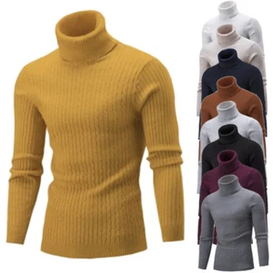 Mens Winter Knitted Turtleneck Sweater Long Sleeve Solid Jumper Knitwears Top✿ - Picture 1 of 34