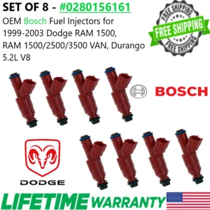 OEM Bosch New Set of 8 Fuel Injectors for 2000-2002 Dodge RAM 3500 VAN 5.2L V8 - Picture 1 of 5