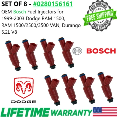 NUEVOS 8 piezas inyectores de combustible genuinos Bosch para camioneta Dodge RAM 2500 2000-2003 5,2 L V8 Foto 1 de 4