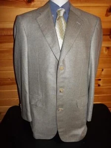 Samuelsohn 42L Light Blue & Tan Check Sport Coat All Silk Three Button Closure - Picture 1 of 7