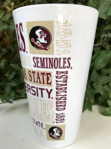 Florida State University Seminoles 6" White Pint Glass 16 oz Tumbler WOW! Cover