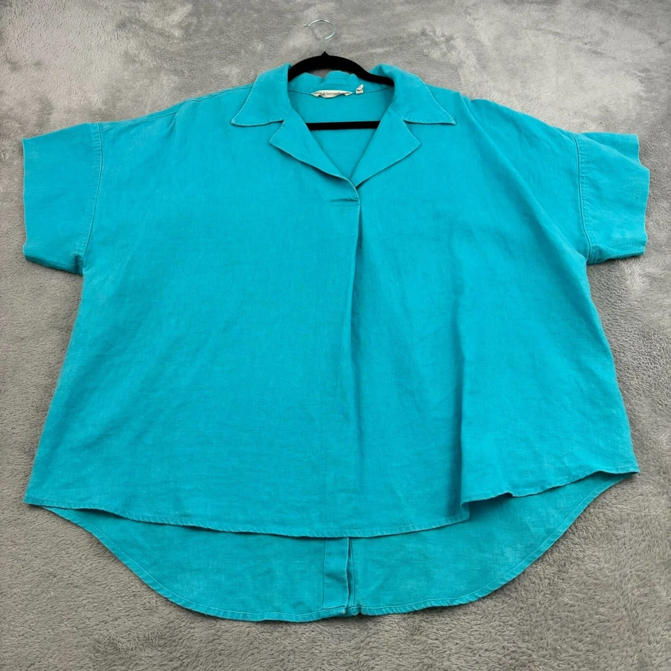 Top túnica de lino Soft Surroundings para mujer 1X azul cuadrado Lagenlook costero playero Foto 1 de 4