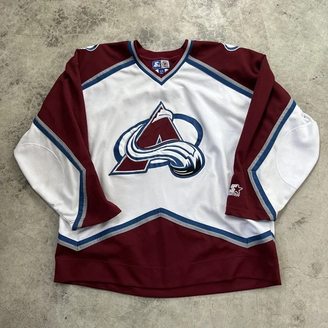 Men's Vintage 90's Starter Colorado Avalanche White Red Blue Away Jersey Sz XXL Cover