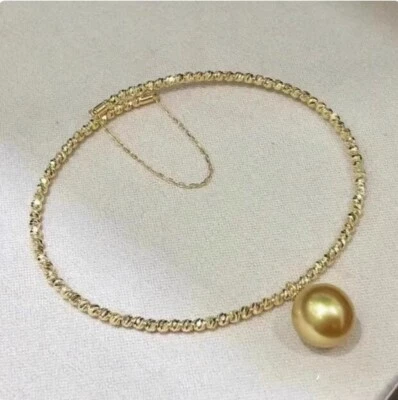 Gorgeous AAAAA 10-11mm Round South Sea Golden pearl Bracelet 7.5-8" 925S - Image 1 of 4