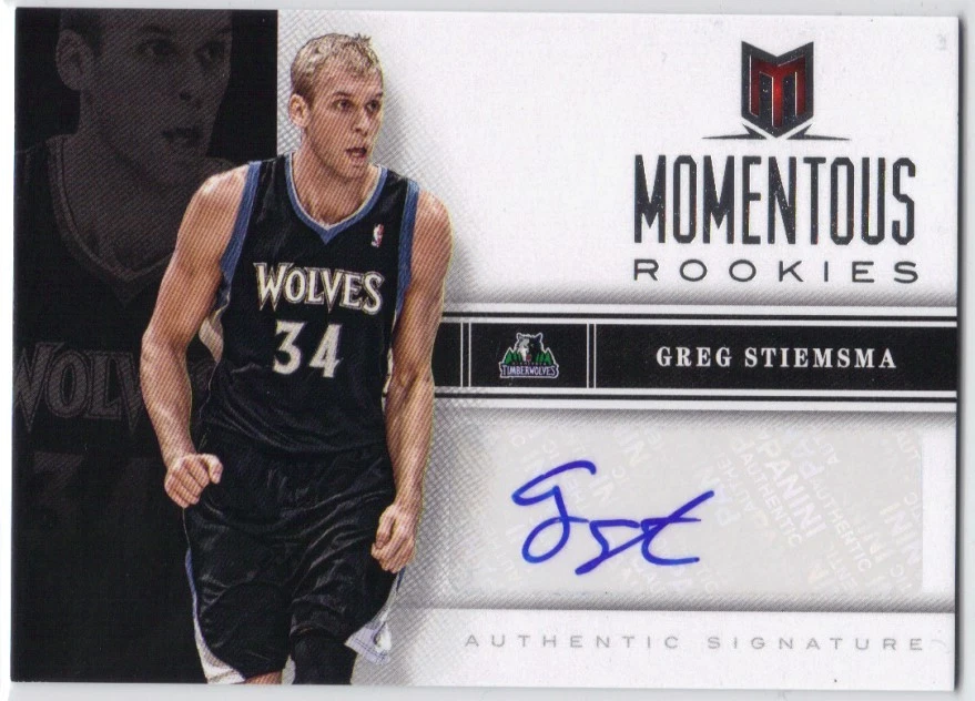 GREG STIEMSMA AUTO. 2012-13 PANINI MOMENTOUS ROOKIES #41 NM-MT Condition - Image 1 of 2