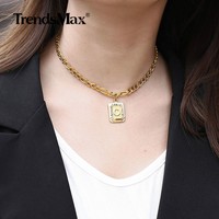 Women Stainless Steel Figaro Chain Choker Initial Letter Pendant Necklace 14"
