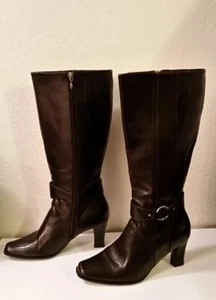 Life Stride Shout Woman's Size 9.5M Brown Silver Buckles Heeled Mid Calf Boots - Picture 1 of 7