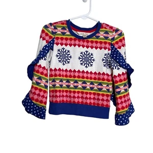 Matilda Jane Sweater Girl's 2 Winter Snowflake Colorful Knit Ruffle Boho - Picture 1 of 11