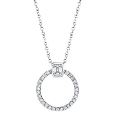 Smaragd Schnitt Diamant Kreis Anhänger 14K Weissgold Runde Halskette Damen Natur - Bild 1 von 4