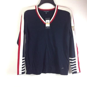 Tommy Hilfiger B8 Men's V-neck Knit Striped Long Sleeves Crewneck Sweater Size S - Picture 1 of 4