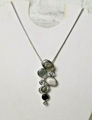 Italy Kette Giuno Edelstahl Kette silber schwarz weiß grau blogger NEU Steine - Bild 1 von 4