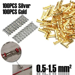 100PCS Copper Bare Wire Splice Terminals Uninsulated Ferrules Crimp Connectors - Picture 1 of 8