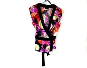 BCBG Maxazria M blusa vintage incrociata davanti scollo a tuffo cappuccio manica cravatta - Foto 1 di 7