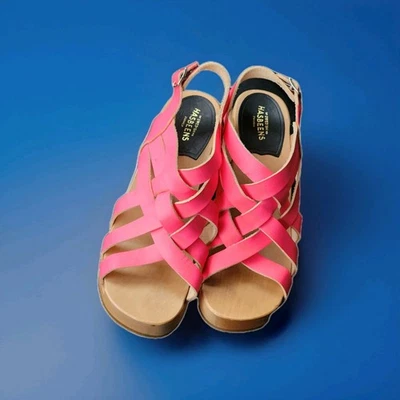 Swedish Hasbeens Pink Braided Leather Eooden Clog Sandals Sz 38/7 - Image 1 of 4