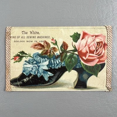 Victorian Trade Card The White Sewing Machine Black Shoe Rose Junction City KS - Image 1 of 2